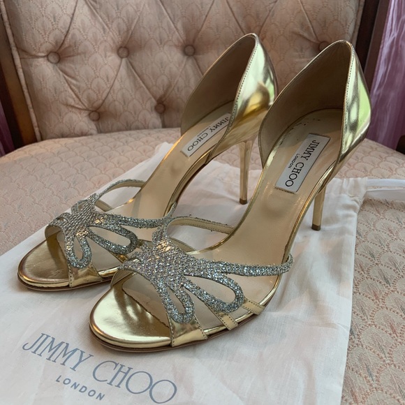 Jimmy Choo Gold Heels Sz 41 **WORN ONCE** - Picture 2 of 7